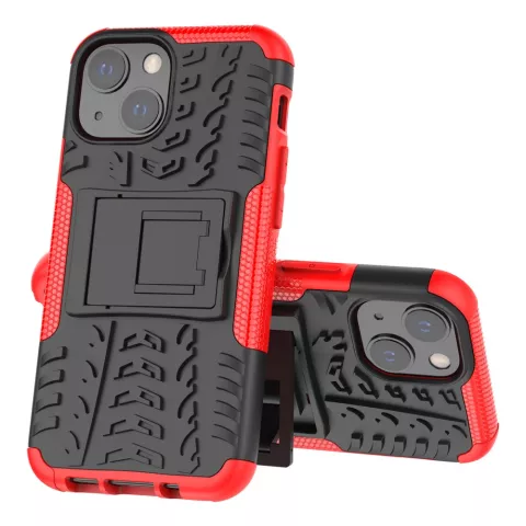 TPU antichoc avec &eacute;tui robuste compatible avec iPhone 13 mini - Rouge et noir