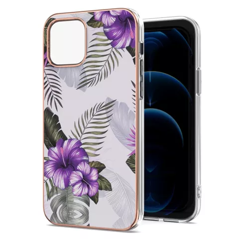 Coque Tropicale en TPU Plantes et Fleurs Tropicales compatible avec iPhone 13 Pro Max - Violet