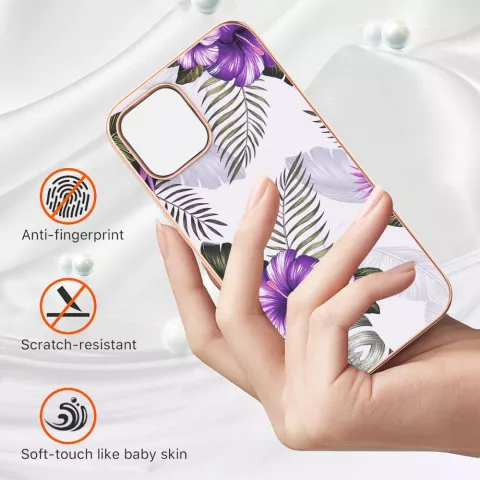 Coque Tropicale en TPU Plantes et Fleurs Tropicales compatible avec iPhone 13 Pro Max - Violet