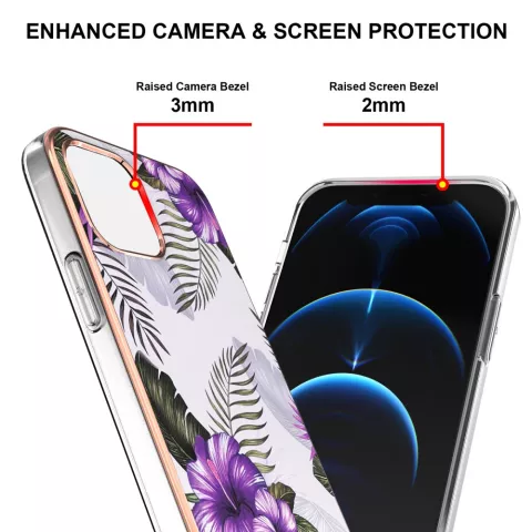 Coque Tropicale en TPU Plantes et Fleurs Tropicales compatible avec iPhone 13 Pro Max - Violet