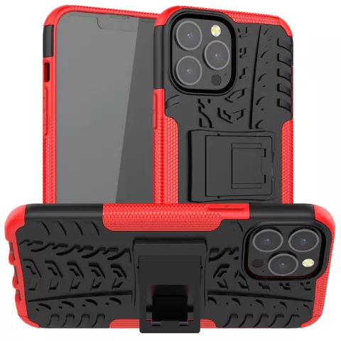 TPU antichoc avec &eacute;tui robuste compatible avec iPhone 13 Pro Max - Rouge et noir