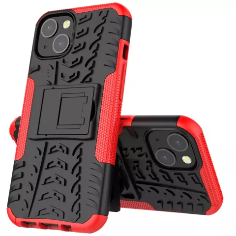 TPU antichoc avec &eacute;tui robuste compatible avec iPhone 13 - Rouge et noir