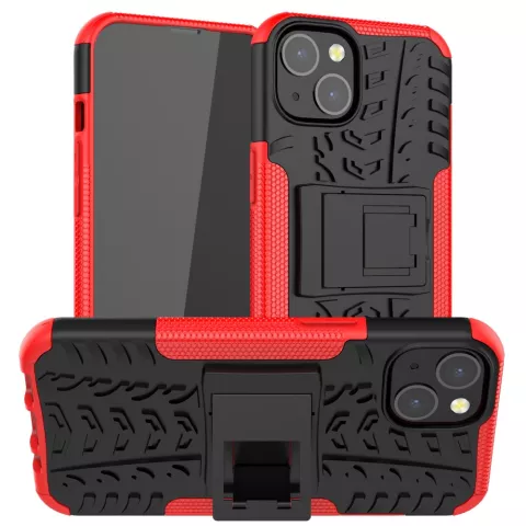TPU antichoc avec &eacute;tui robuste compatible avec iPhone 13 - Rouge et noir