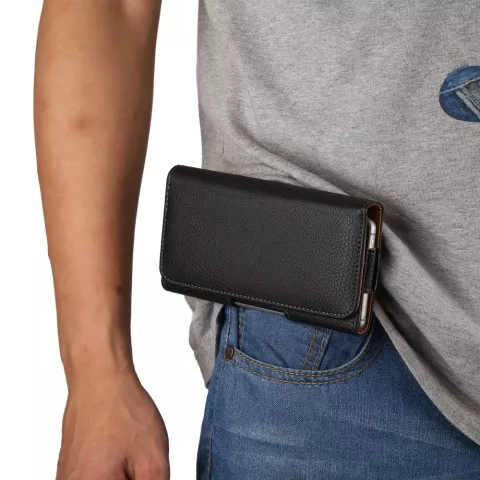 &Eacute;tui de t&eacute;l&eacute;phone en similicuir avec clip ceinture pour t&eacute;l&eacute;phone portable avec fixation pour pantalon - noir