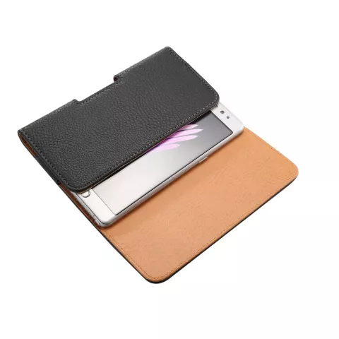 &Eacute;tui de t&eacute;l&eacute;phone en similicuir avec clip ceinture pour t&eacute;l&eacute;phone portable avec fixation pour pantalon - noir