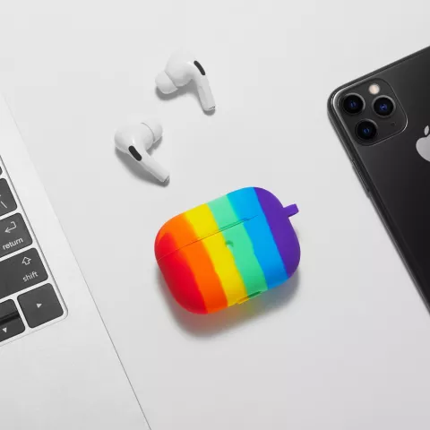 &Eacute;tui arc-en-ciel en silicone Rainbow Pride compatible avec AirPods Pro 1 &amp; 2 - pastel