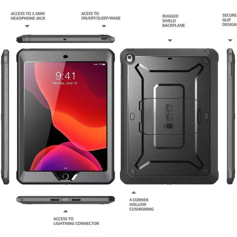Coque Supcase Unicorn Beetle compatible avec iPad 10.2 (2019 2020 2021) - noire