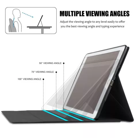 Just in Case Premium Bluetooth Keyboard QWERTY Housse en cuir artificiel compatible avec iPad 9.7 (2017 2018) - noir