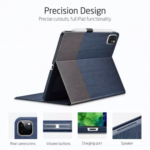 &Eacute;tui en similicuir ESR Simplicity Holder pour iPad Pro 11 (2018 2020 2021 2022) - Gris et bleu