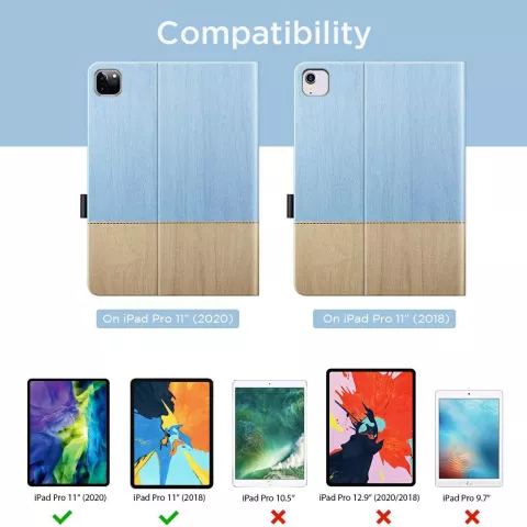 &Eacute;tui en similicuir ESR Simplicity Holder pour iPad Pro 11 (2018 2020 2021 2022) - Bleu et marron