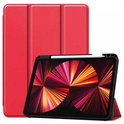 Just in Case Smart Tri-Fold Housse en cuir artificiel compatible avec iPad Pro 11 (2018 2020 2021 2022) - rouge