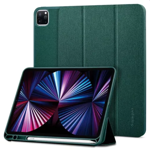 Housse en cuir artificiel Spigen Urban Fit compatible avec iPad Pro 11 (2018 2020 2021 2022) - verte