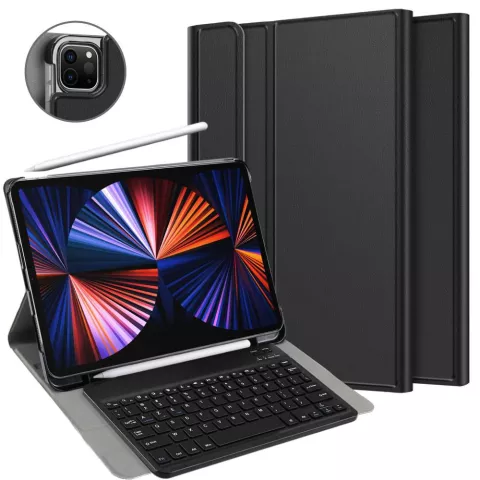 Just in Case Slimline Bluetooth Keyboard AZERTY Housse en cuir artificiel compatible avec iPad Pro 12.9 (2021 2022) - noir