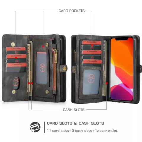 Caseme Retro Wallet &eacute;tui en cro&ucirc;te de cuir compatible avec iPhone 11 - noir
