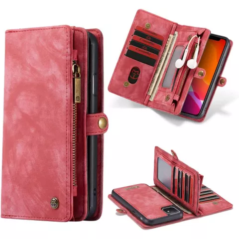 Caseme Retro Wallet &eacute;tui en cro&ucirc;te de cuir compatible avec iPhone 11 - rouge
