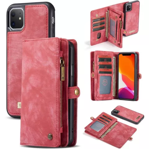 &Eacute;tui en cuir fendu Caseme Retro Wallet pour iPhone 11 - rouge