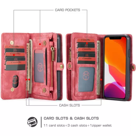 &Eacute;tui en cuir fendu Caseme Retro Wallet pour iPhone 11 - rouge