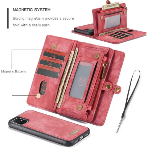 &Eacute;tui en cuir fendu Caseme Retro Wallet pour iPhone 11 - rouge