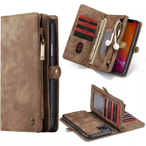 Caseme Retro Wallet &eacute;tui en cro&ucirc;te de cuir compatible avec iPhone 11 - marron