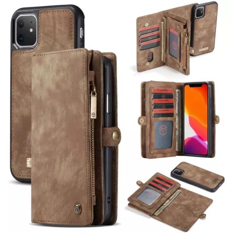 Caseme Retro Wallet &eacute;tui en cro&ucirc;te de cuir compatible avec iPhone 11 - marron