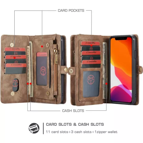 Caseme Retro Wallet &eacute;tui en cro&ucirc;te de cuir compatible avec iPhone 11 - marron