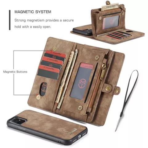Caseme Retro Wallet &eacute;tui en cro&ucirc;te de cuir compatible avec iPhone 11 - marron