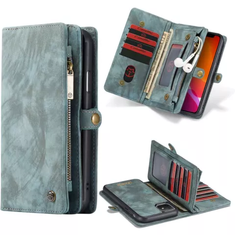 Caseme Retro Wallet &eacute;tui en cro&ucirc;te de cuir compatible avec iPhone 11 - bleu