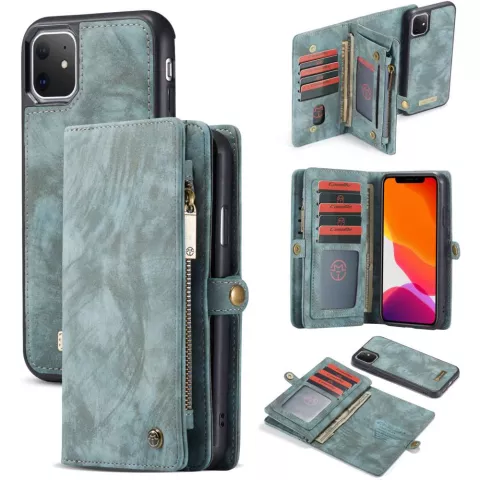 Caseme Retro Wallet &eacute;tui en cro&ucirc;te de cuir compatible avec iPhone 11 - bleu