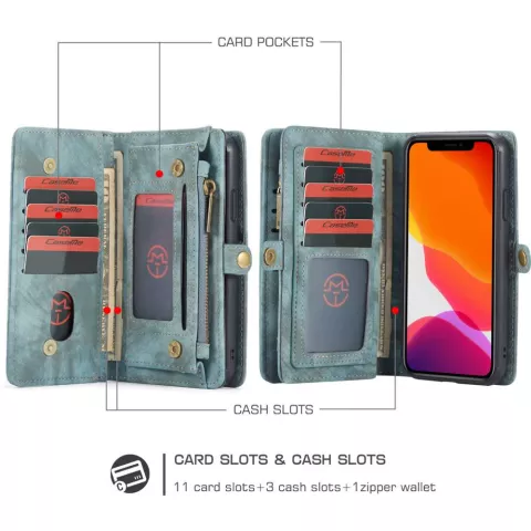 Caseme Retro Wallet &eacute;tui en cro&ucirc;te de cuir compatible avec iPhone 11 - bleu