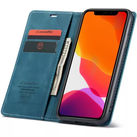 Caseme Slim Retro Wallet &eacute;tui en cuir artificiel compatible avec iPhone 11 - bleu