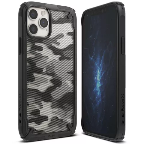 Coque Ringke Fusion X Camo et TPU Army Print pour iPhone 12 Mini - Noir