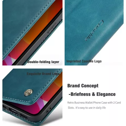 &Eacute;tui portefeuille en similicuir Caseme Slim Retro Wallet pour iPhone 12 et iPhone 12 Pro - Bleu