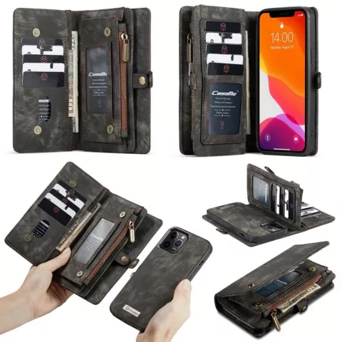 &Eacute;tui en cuir fendu Caseme Retro Wallet compatible avec iPhone 12 et iPhone 12 Pro - noir