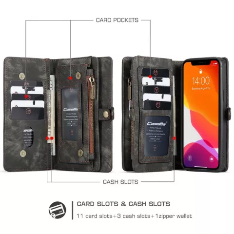 &Eacute;tui en cuir fendu Caseme Retro Wallet compatible avec iPhone 12 et iPhone 12 Pro - noir