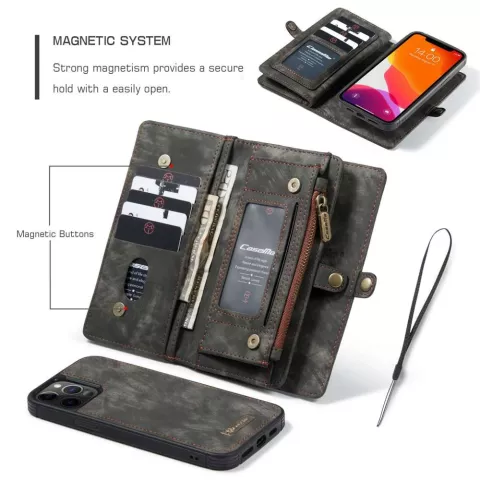 &Eacute;tui en cuir fendu Caseme Retro Wallet compatible avec iPhone 12 et iPhone 12 Pro - noir