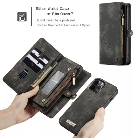 &Eacute;tui en cuir fendu Caseme Retro Wallet compatible avec iPhone 12 et iPhone 12 Pro - noir