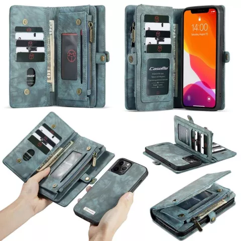 &Eacute;tui en cuir fendu Caseme Retro Wallet compatible avec iPhone 12 et iPhone 12 Pro - bleu