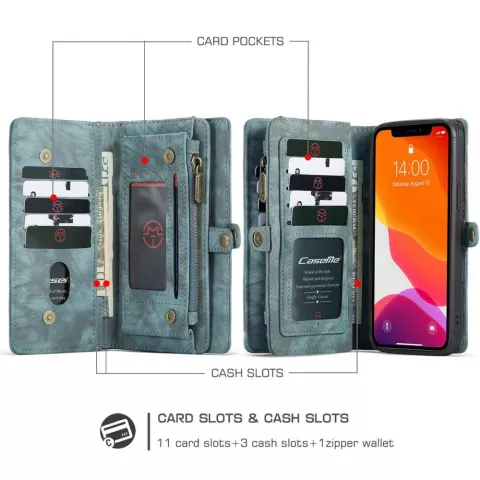&Eacute;tui en cuir fendu Caseme Retro Wallet compatible avec iPhone 12 et iPhone 12 Pro - bleu