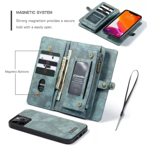 &Eacute;tui en cuir fendu Caseme Retro Wallet compatible avec iPhone 12 et iPhone 12 Pro - bleu