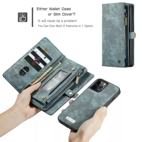 &Eacute;tui en cuir fendu Caseme Retro Wallet compatible avec iPhone 12 et iPhone 12 Pro - bleu