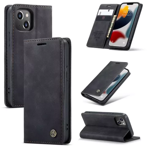 Caseme Slim Retro Wallet &eacute;tui en cuir artificiel compatible avec iPhone 13 - noir