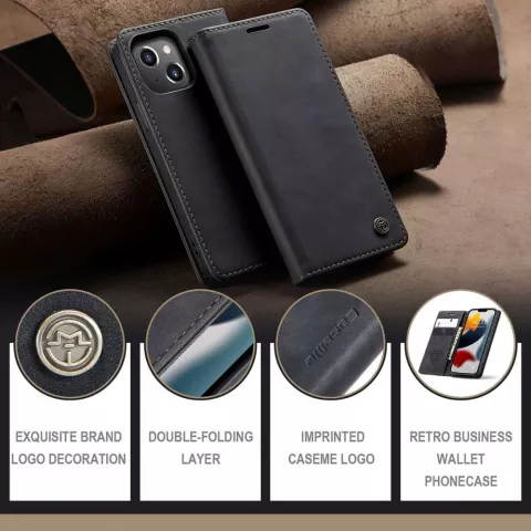 &Eacute;tui portefeuille en similicuir Caseme Slim Retro Wallet pour iPhone 13 - Noir