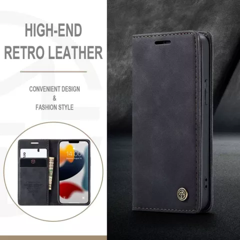 &Eacute;tui portefeuille en similicuir Caseme Slim Retro Wallet pour iPhone 13 - Noir