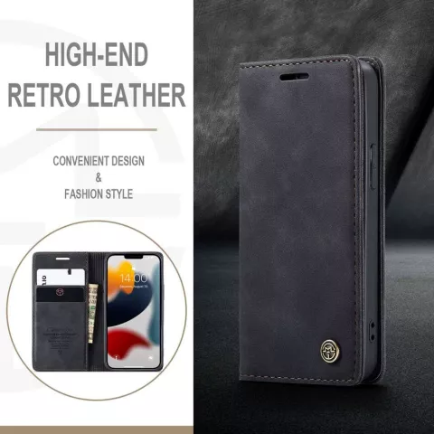 Caseme Slim Retro Wallet &eacute;tui en cuir artificiel compatible avec iPhone 13 - noir