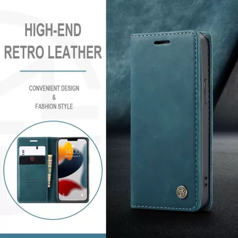 Caseme Slim Retro Wallet &eacute;tui en cuir artificiel compatible avec iPhone 13 - bleu