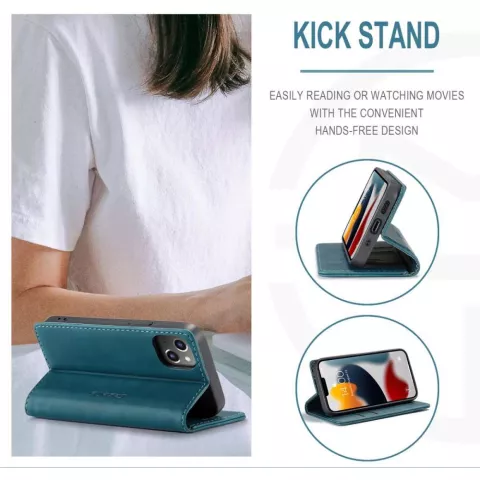 Caseme Slim Retro Wallet &eacute;tui en cuir artificiel compatible avec iPhone 13 - bleu