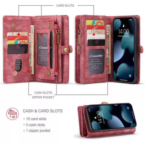 &Eacute;tui en cuir fendu Caseme Retro Wallet pour iPhone 13 - rouge