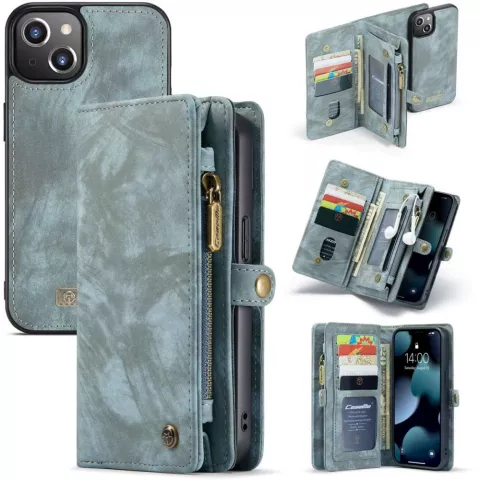 Caseme Retro Wallet &eacute;tui en cro&ucirc;te de cuir compatible avec iPhone 13 - bleu