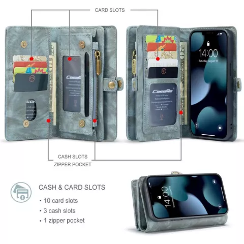 Caseme Retro Wallet &eacute;tui en cro&ucirc;te de cuir compatible avec iPhone 13 - bleu