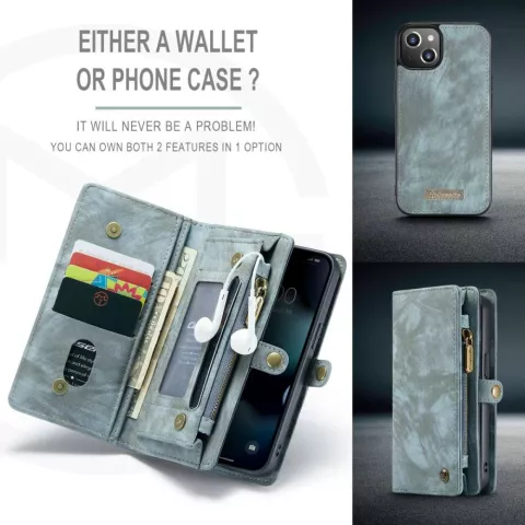 Caseme Retro Wallet &eacute;tui en cro&ucirc;te de cuir compatible avec iPhone 13 - bleu